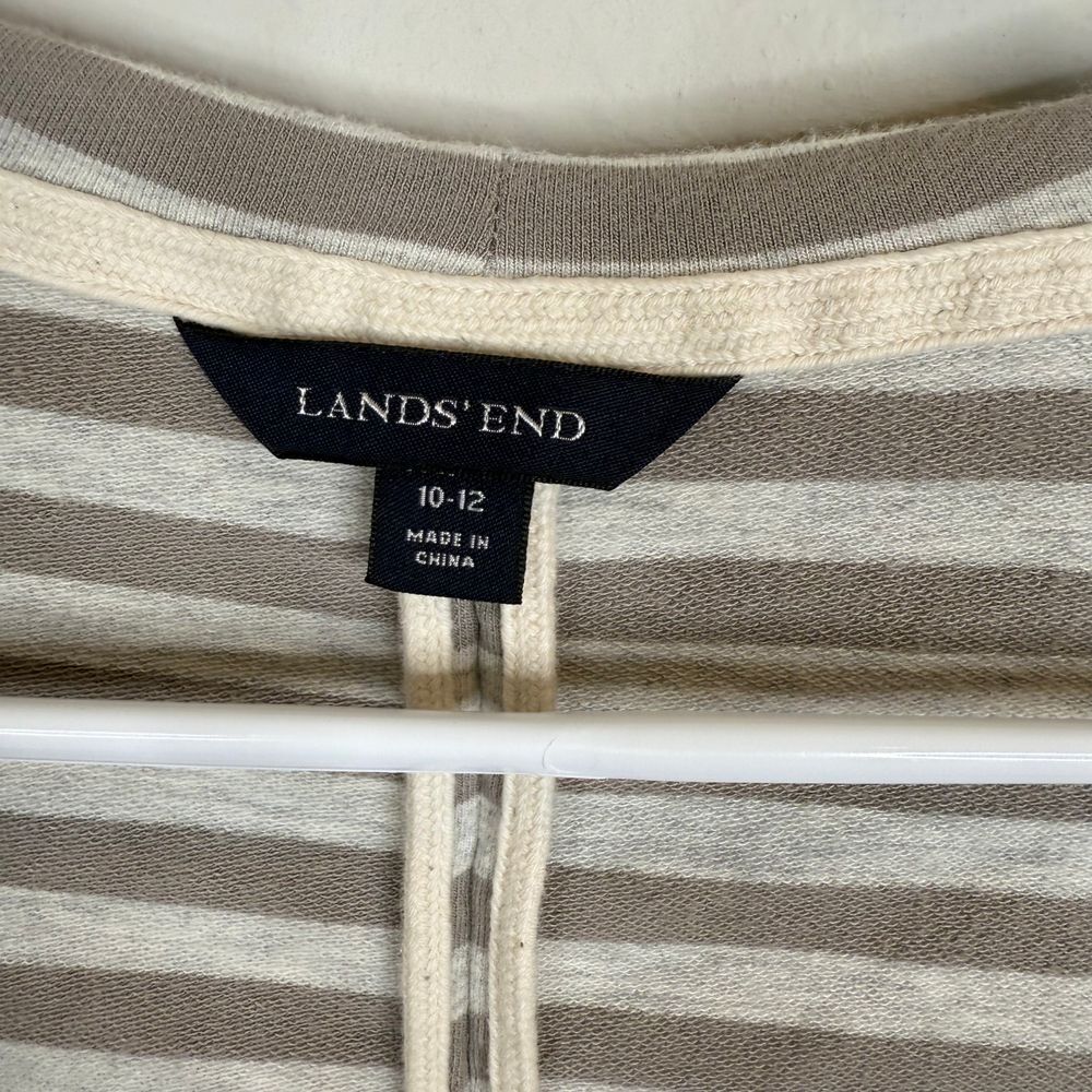Lands' End Cardigan Womens 10-12 Gray White Striped Open Front Cardigan Cotton - Picture 2 of 9